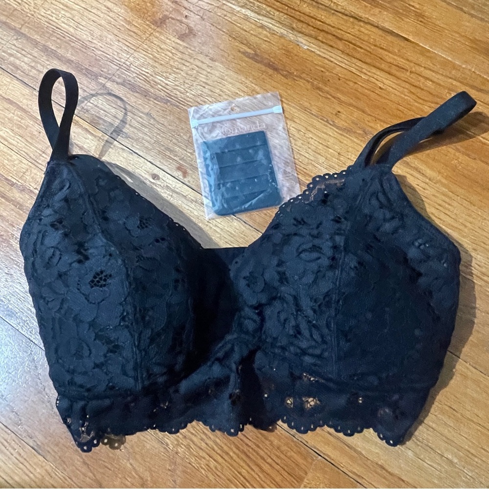 Elegant Momanda More Coverage Black Lace Plunge Nursing Bralette 34DD